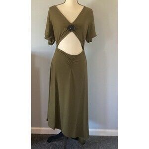We Wore What Cutout Middrift Military Olive Green Asymmetric Midi Dress Size LG
